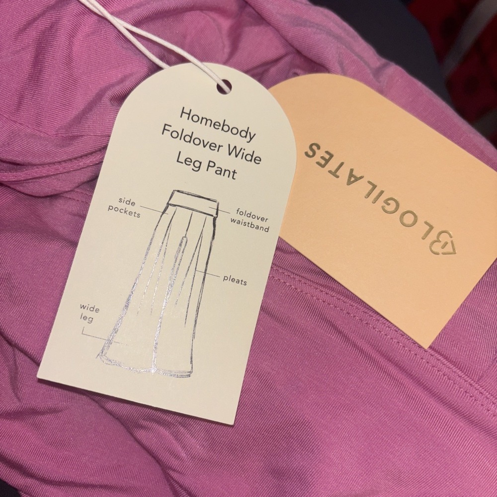 Blogilates Women's Size Large Homebody Foldover Wide Leg Pants PINK - Picture 6 of 7